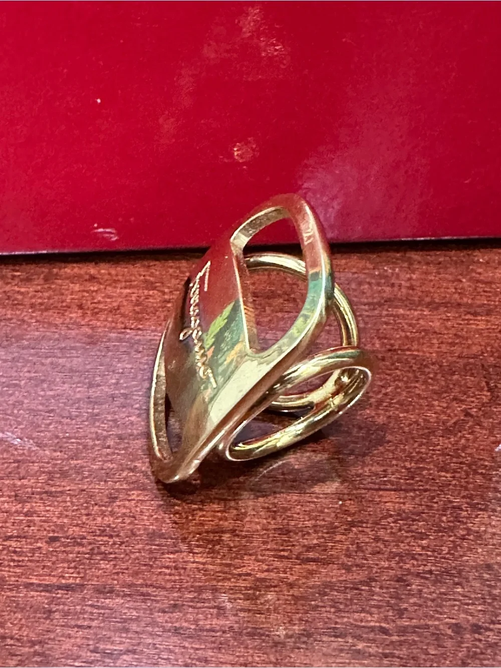 Salvatore Ferragamo Gold-Plated Gancini Scarf Ring with Box Made in Italy